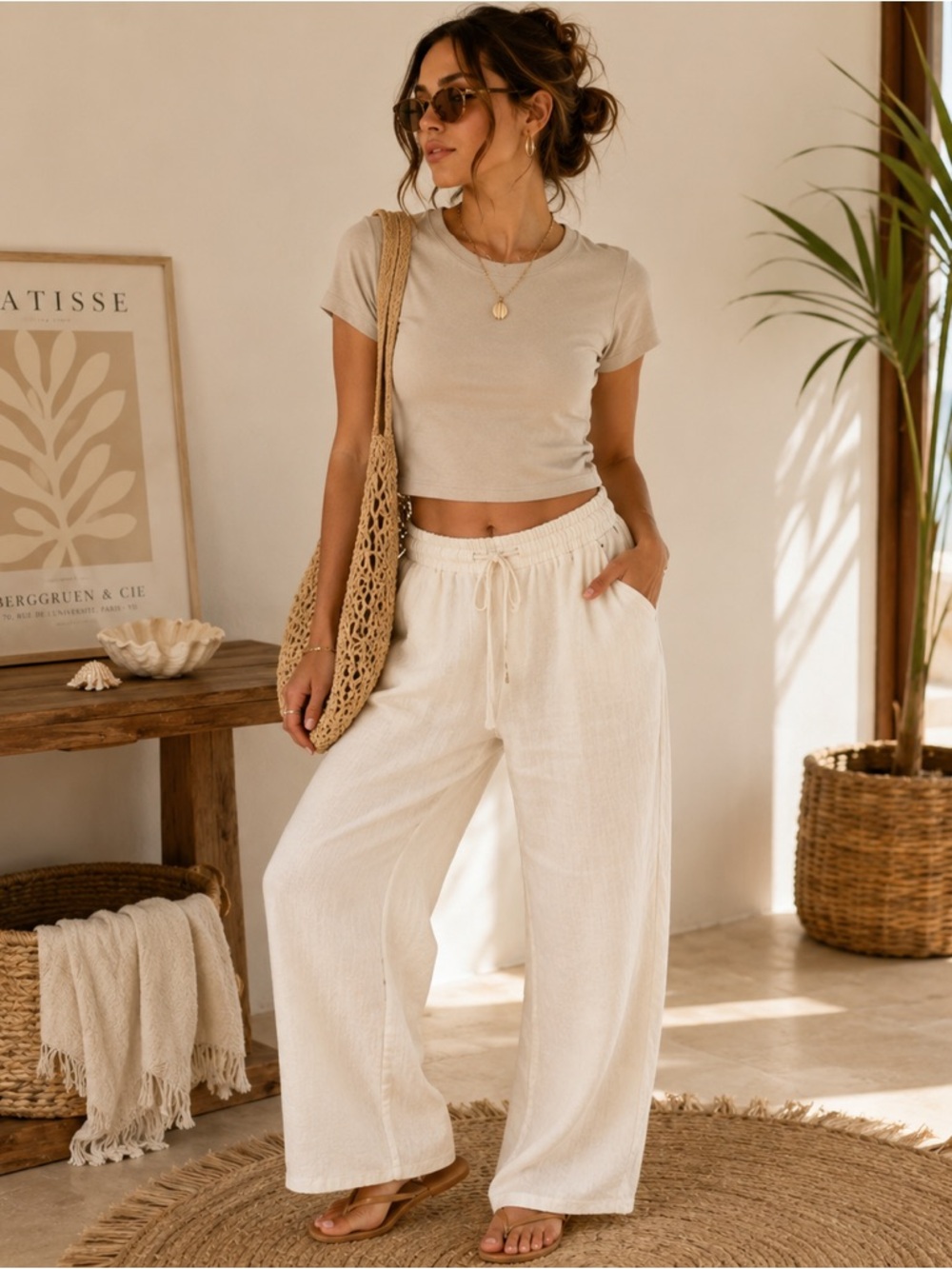 Slim Fit Short Sleeve Cropped Baby Tee Top Beige Sand